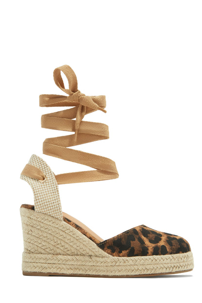 Tropical Vacay Lace Up Platform Espadrille Wedges - Leopard