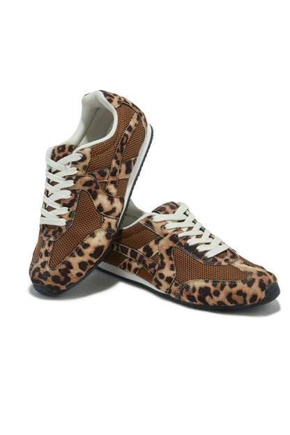 Downtown Stroll Lace Up Sneakers - Leopard
