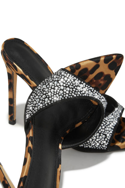 Halle Embellished High Heel Mules - Leopard