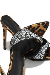 Halle Embellished High Heel Mules - Leopard