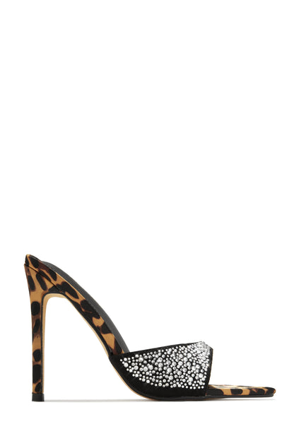 Halle Embellished High Heel Mules - Leopard