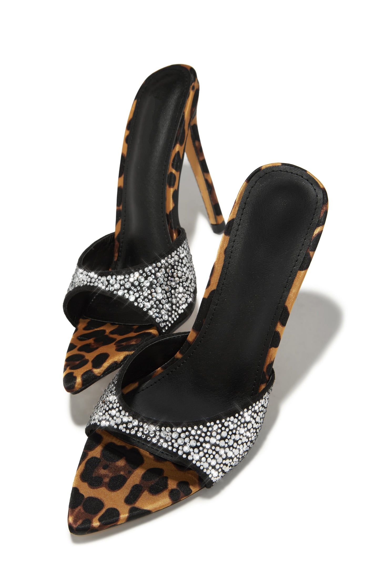 Halle Embellished High Heel Mules - Leopard
