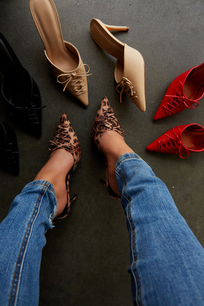 Lina Pump Heel Mules - Red