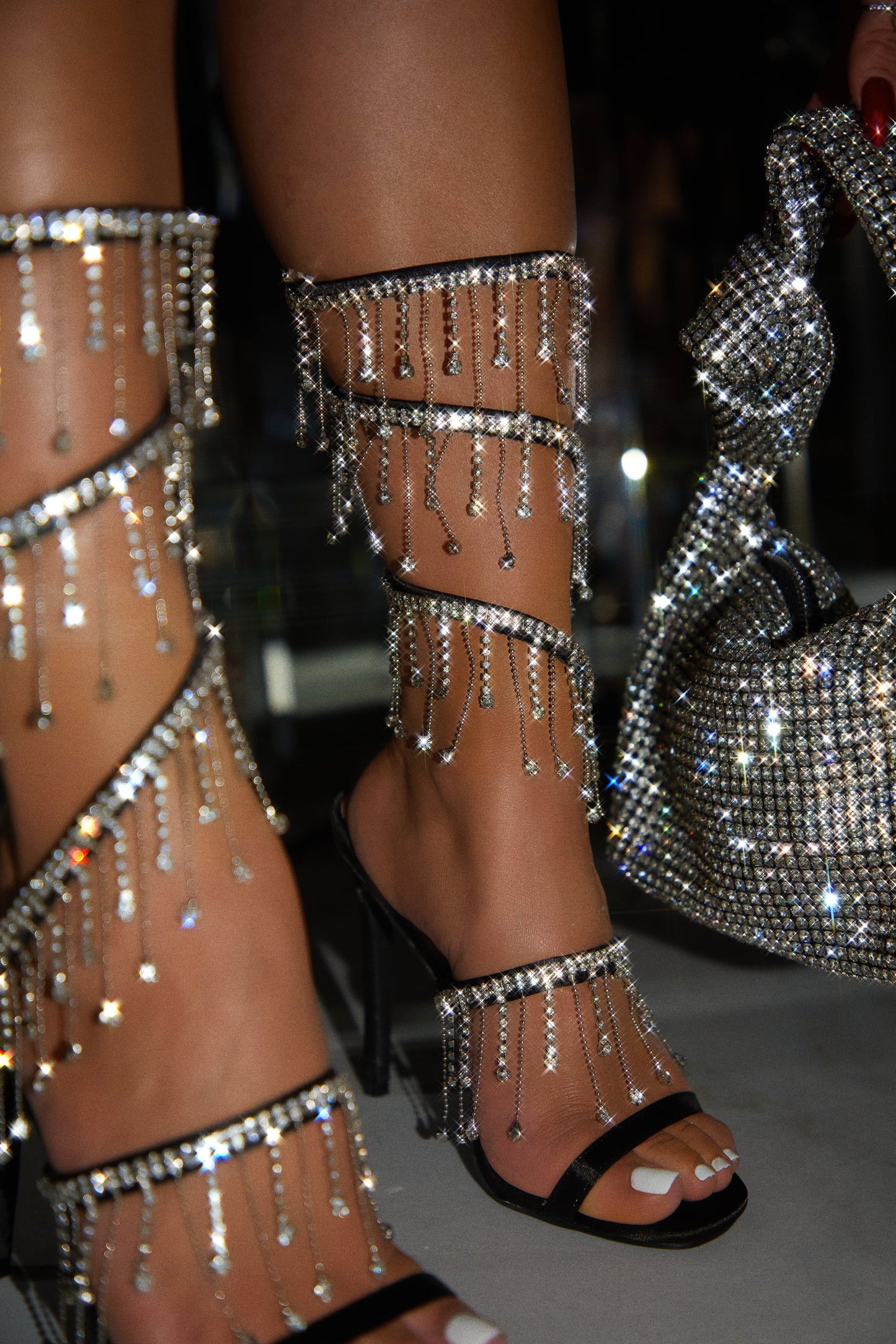 Mariah Embellished Around The Ankle Coil Heels - Black