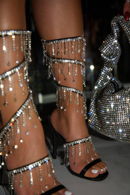 Mariah Embellished Around The Ankle Coil Heels - Black