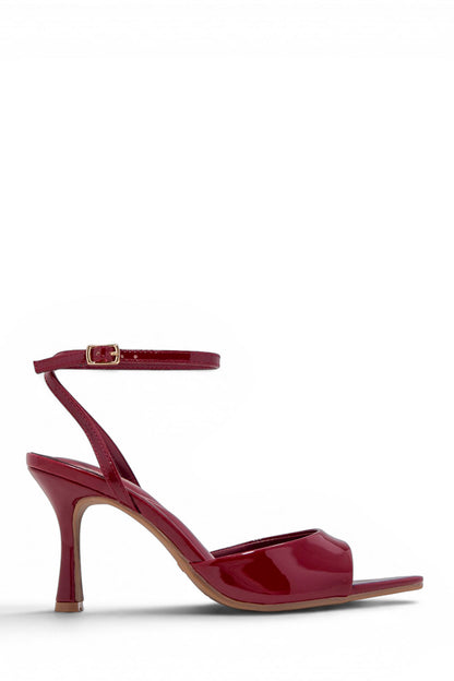 Melissa Ankle Strap Single Sole Heels - Red Pat