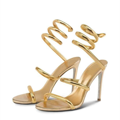 Metallic Winding Snake Stiletto Sandals