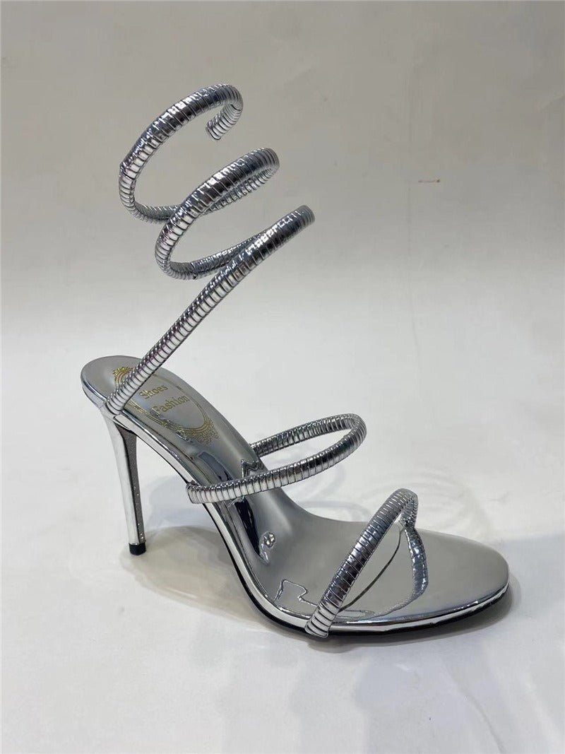 Metallic Winding Snake Stiletto Sandals