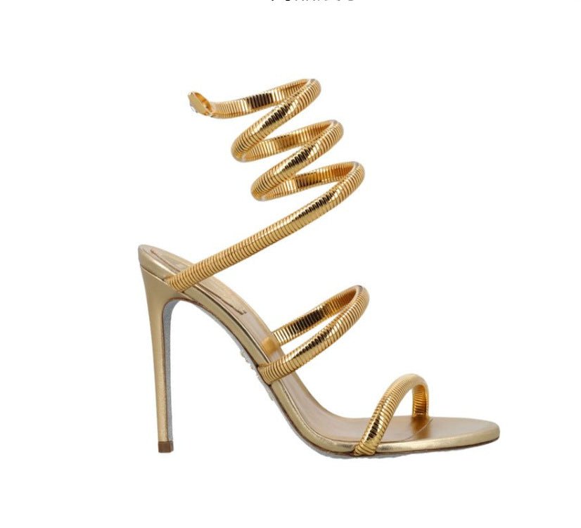 Metallic Winding Snake Stiletto Sandals