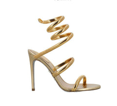 Metallic Winding Snake Stiletto Sandals