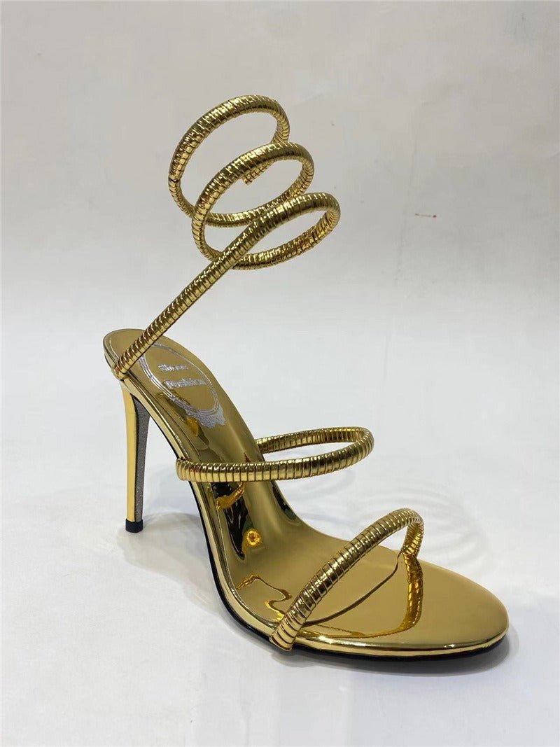 Metallic Winding Snake Stiletto Sandals
