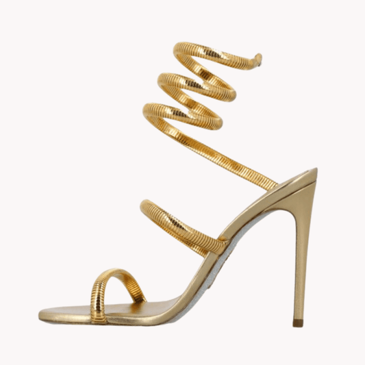 Metallic Winding Snake Stiletto Sandals