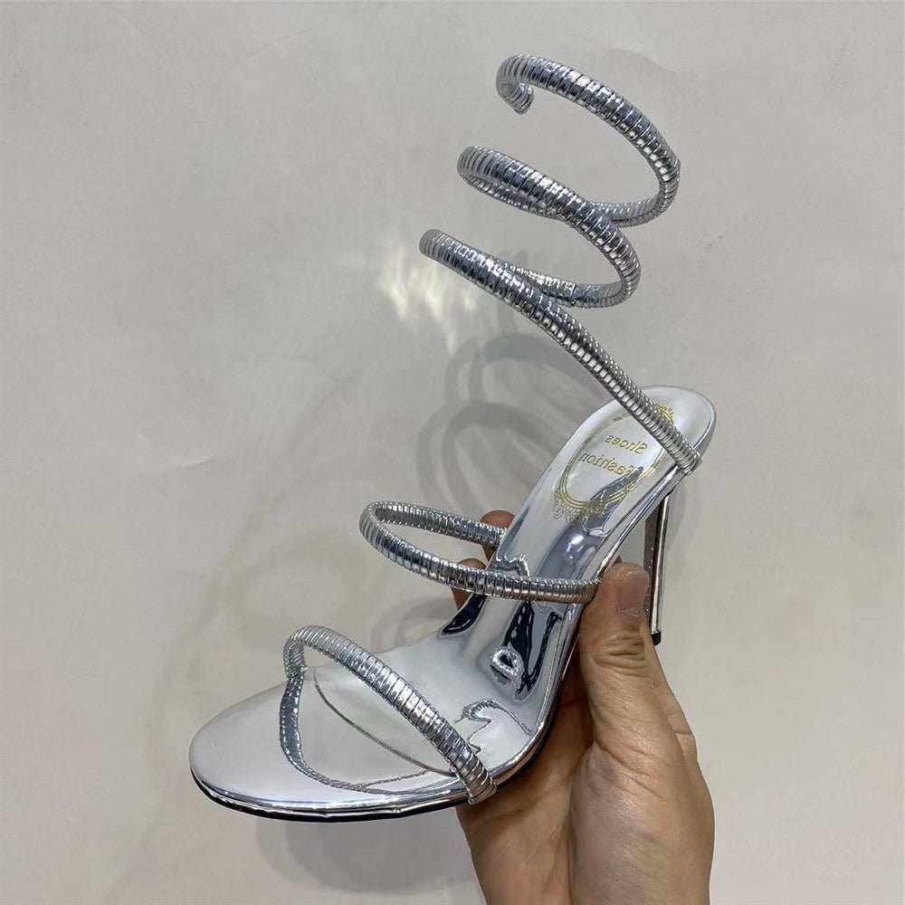 Metallic Winding Snake Stiletto Sandals
