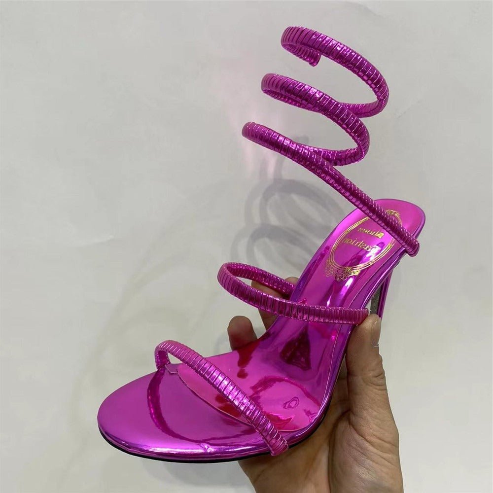 Metallic Winding Snake Stiletto Sandals