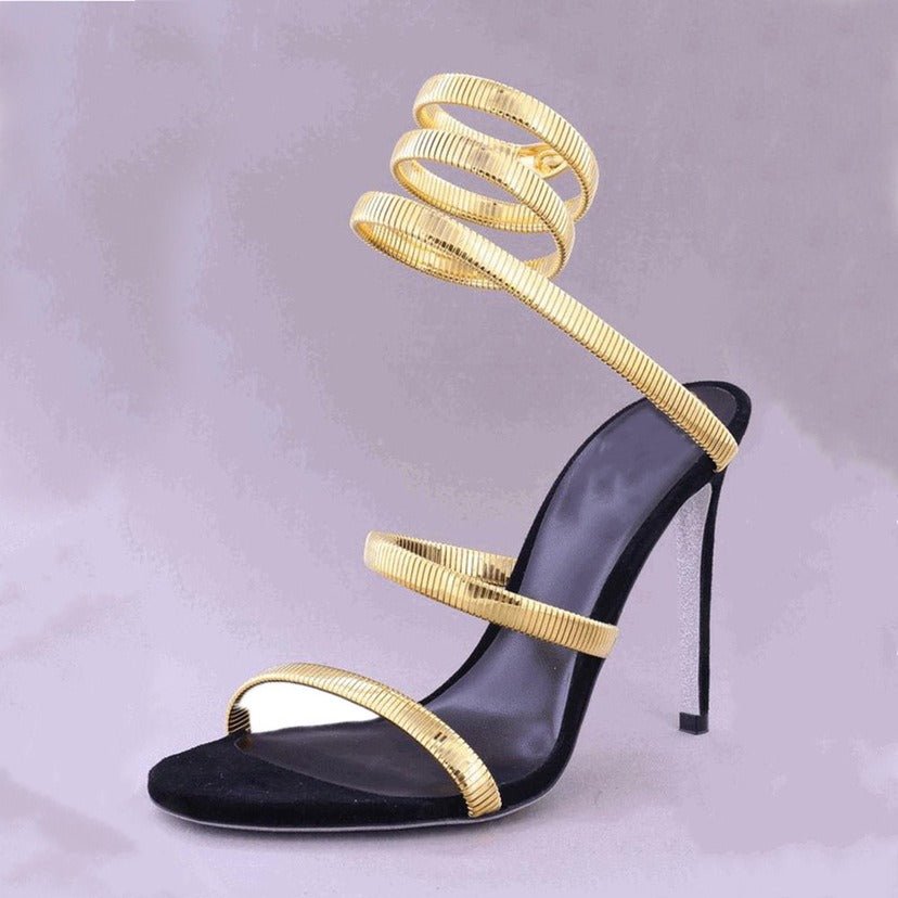 Metallic Winding Snake Stiletto Sandals
