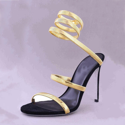 Metallic Winding Snake Stiletto Sandals