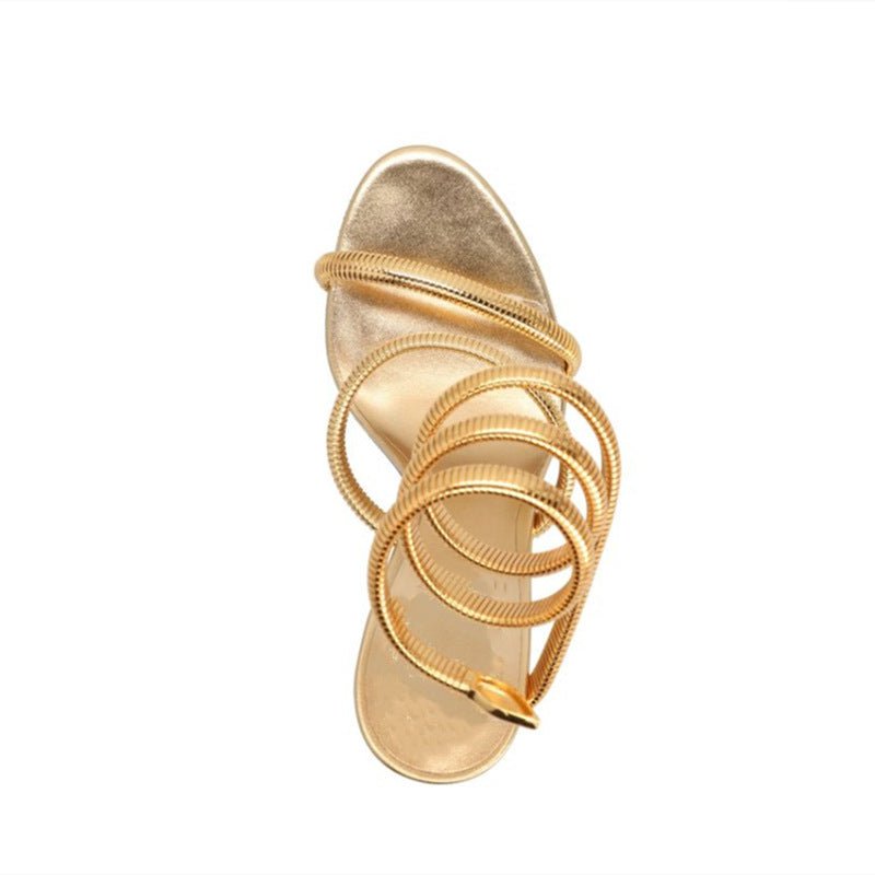 Metallic Winding Snake Stiletto Sandals