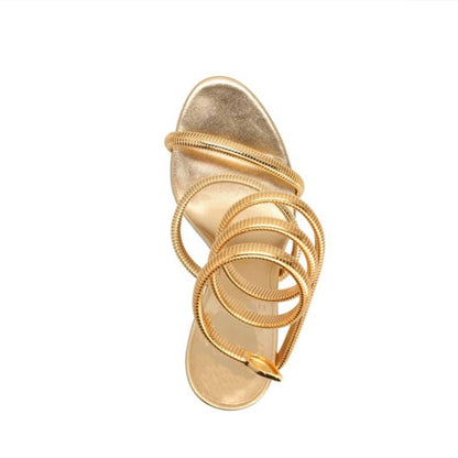 Metallic Winding Snake Stiletto Sandals