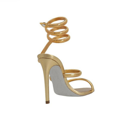 Metallic Winding Snake Stiletto Sandals