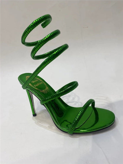 Metallic Winding Snake Stiletto Sandals