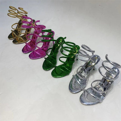 Metallic Winding Snake Stiletto Sandals