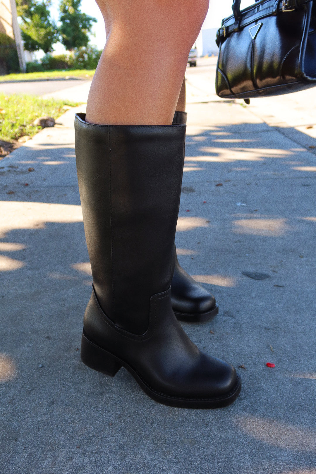 Midnight Icon Wide Fit Below The Knee Moto Boots - Black