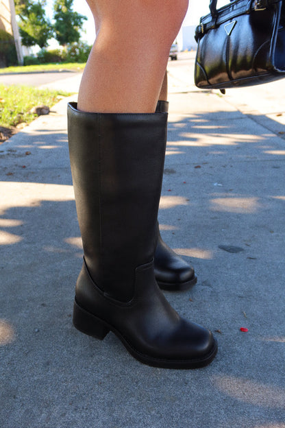 Midnight Icon Wide Fit Below The Knee Moto Boots - Black