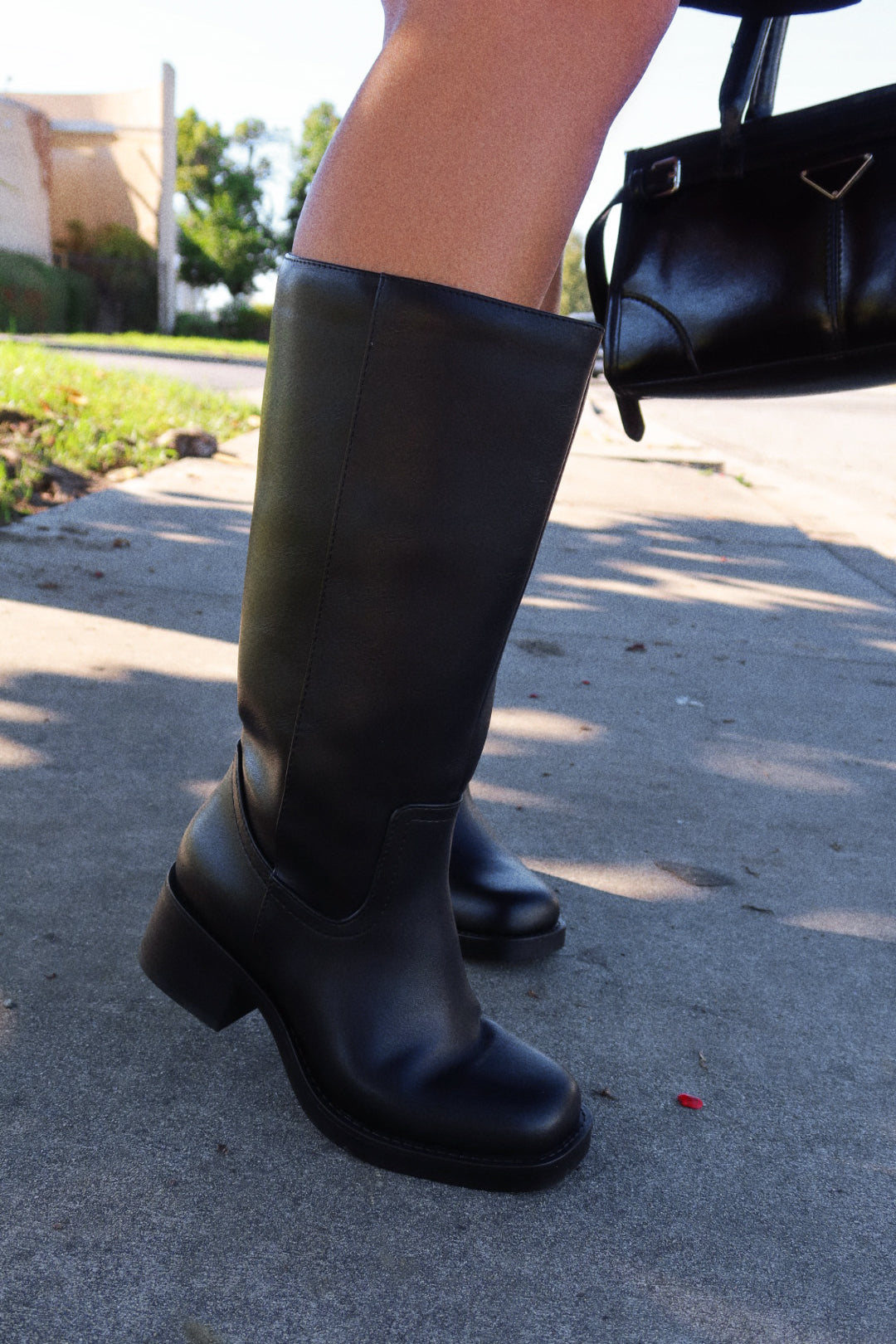 Midnight Icon Wide Fit Below The Knee Moto Boots - Black
