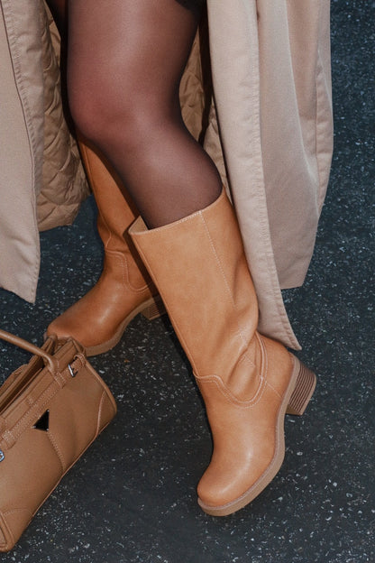Midnight Icon Below The Knee Moto Boots - Camel