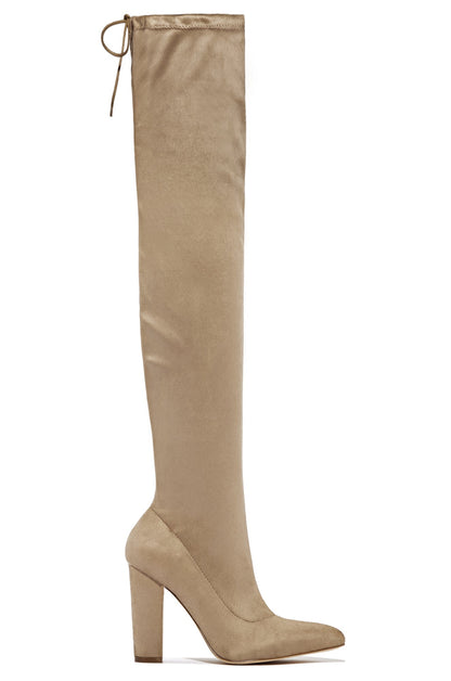 Set The Bar Over The Knee Block High Heel Boots - Taupe