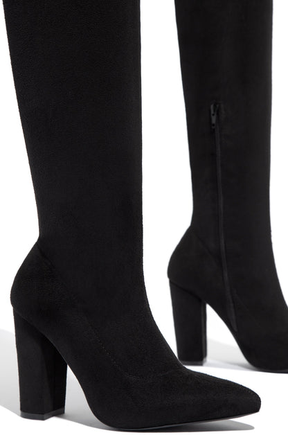 Set The Bar Over The Knee Block High Heel Boots - Black