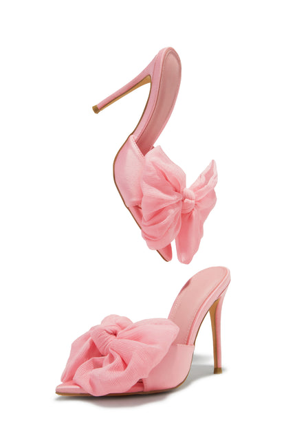 Karissa Bow Tie High Heel Mules - Pink