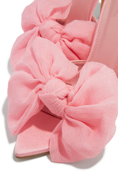 Karissa Bow Tie High Heel Mules - Pink