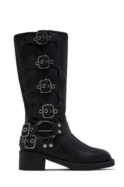 Prettiest Problem Below The Knee Moto Boots - Black