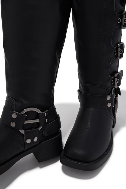 Prettiest Problem Below The Knee Moto Boots - Black