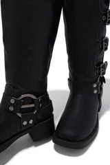Prettiest Problem Below The Knee Moto Boots - Black