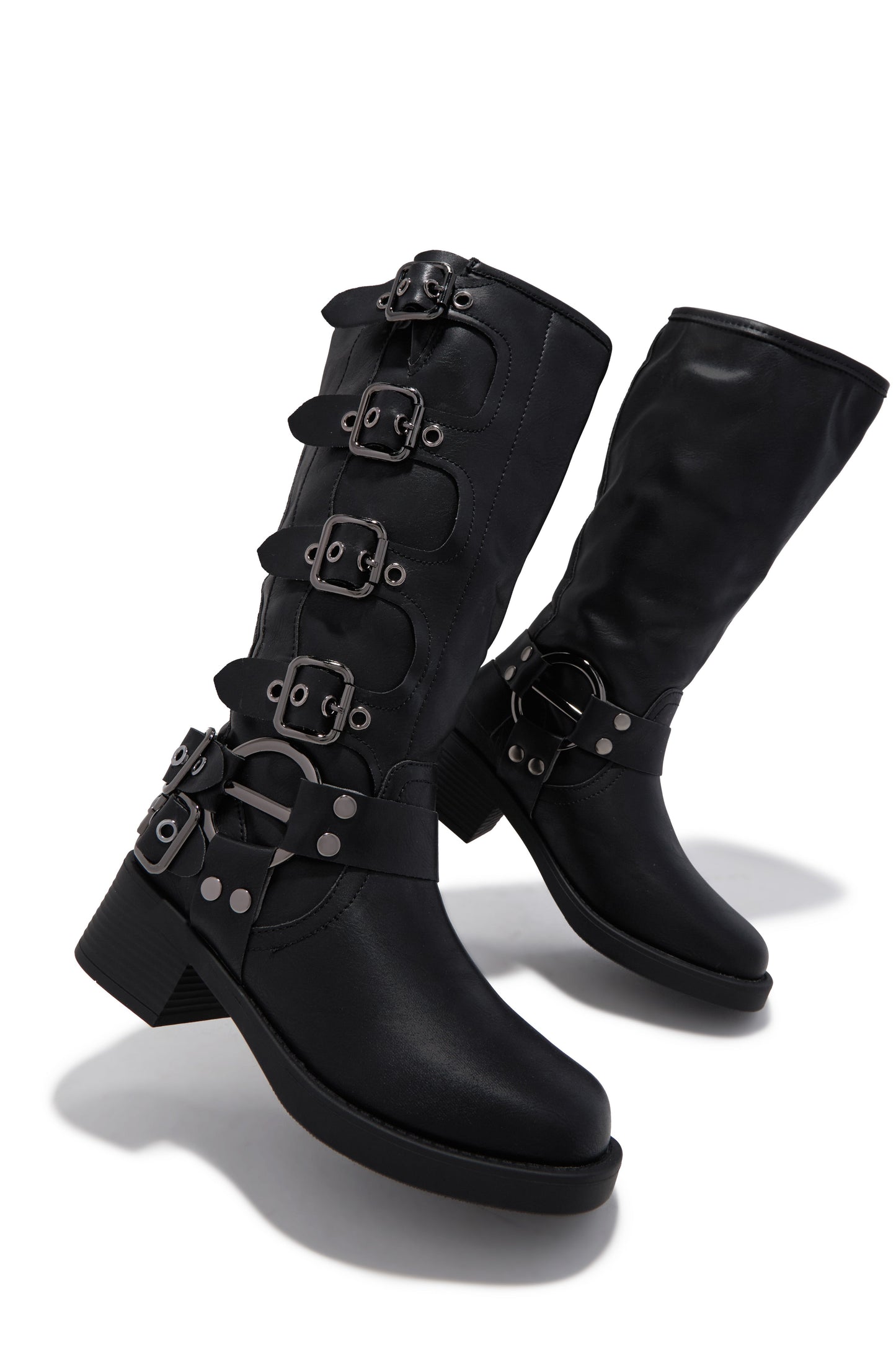 Prettiest Problem Below The Knee Moto Boots - Black