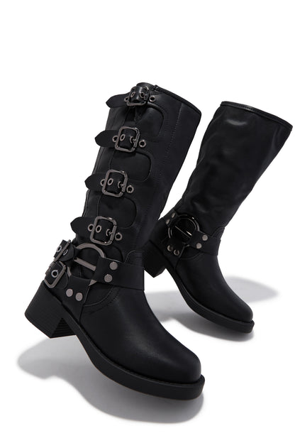 Prettiest Problem Below The Knee Moto Boots - Black