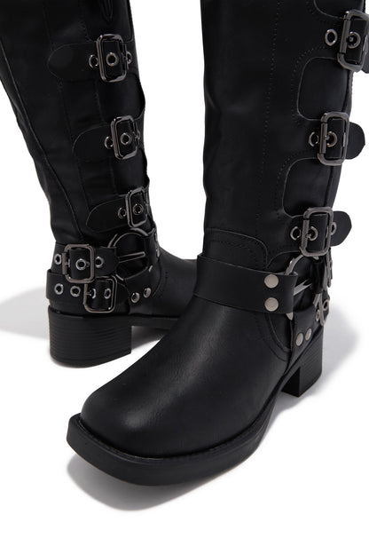 Prettiest Problem Below The Knee Moto Boots - Black
