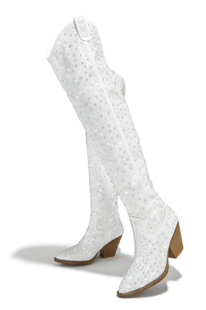 Nights In Nashville Embellished Cowgirl Boots - White