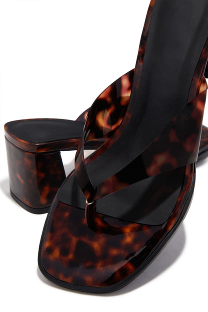 Destiny Thong Strap Chunky Mid Heels - Tortoise