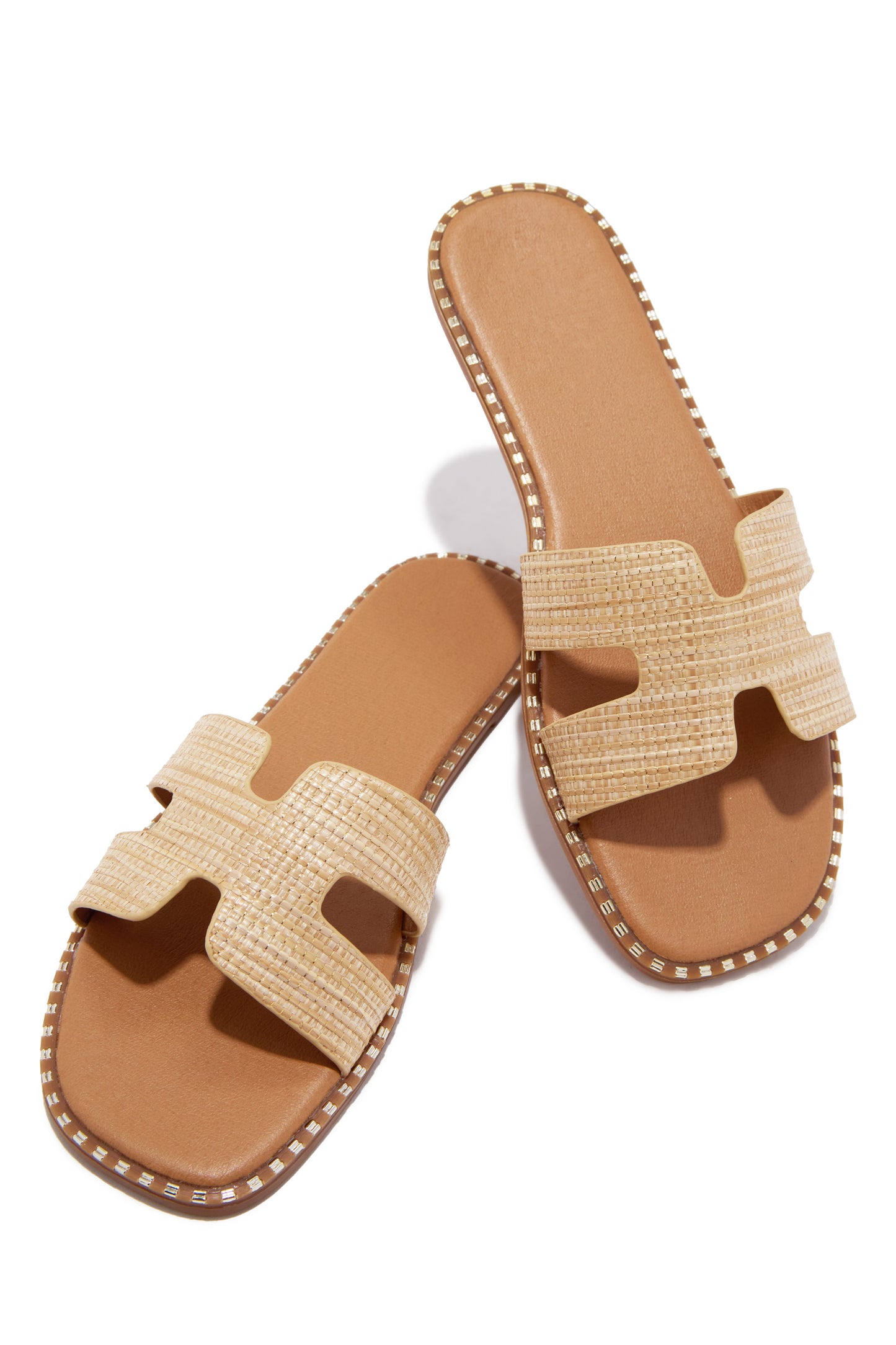 Santorini Beaches Slip On Slide Sandals - Raffia