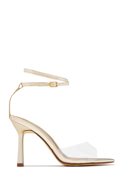 Rosalia Clear Strap Stiletto Heels – Gold