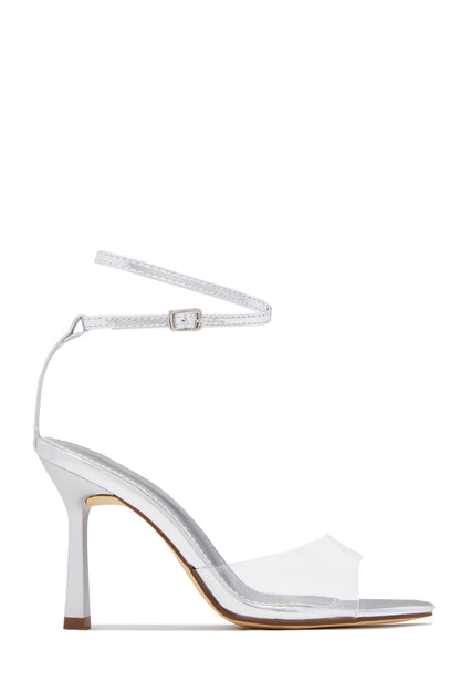 Rosalia Clear Strap Stiletto Heels – Silver