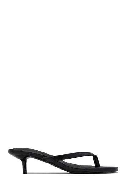 Mila Thong Strap Mid Heels - Black