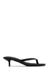 Mila Thong Strap Mid Heels - Black