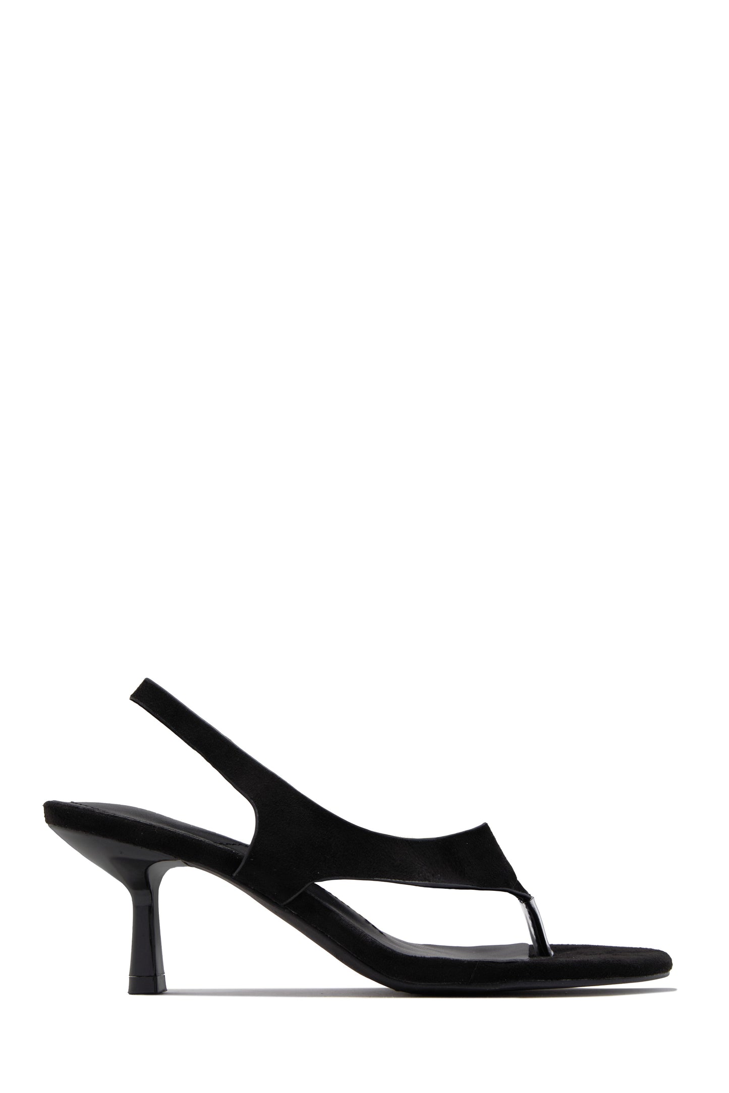Eymi Thong Strap Slingback Mid Heels - Black Suede