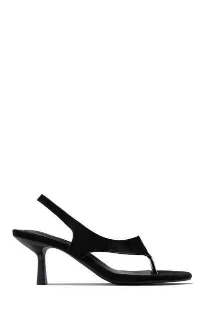 Eymi Thong Strap Slingback Mid Heels - Black Suede