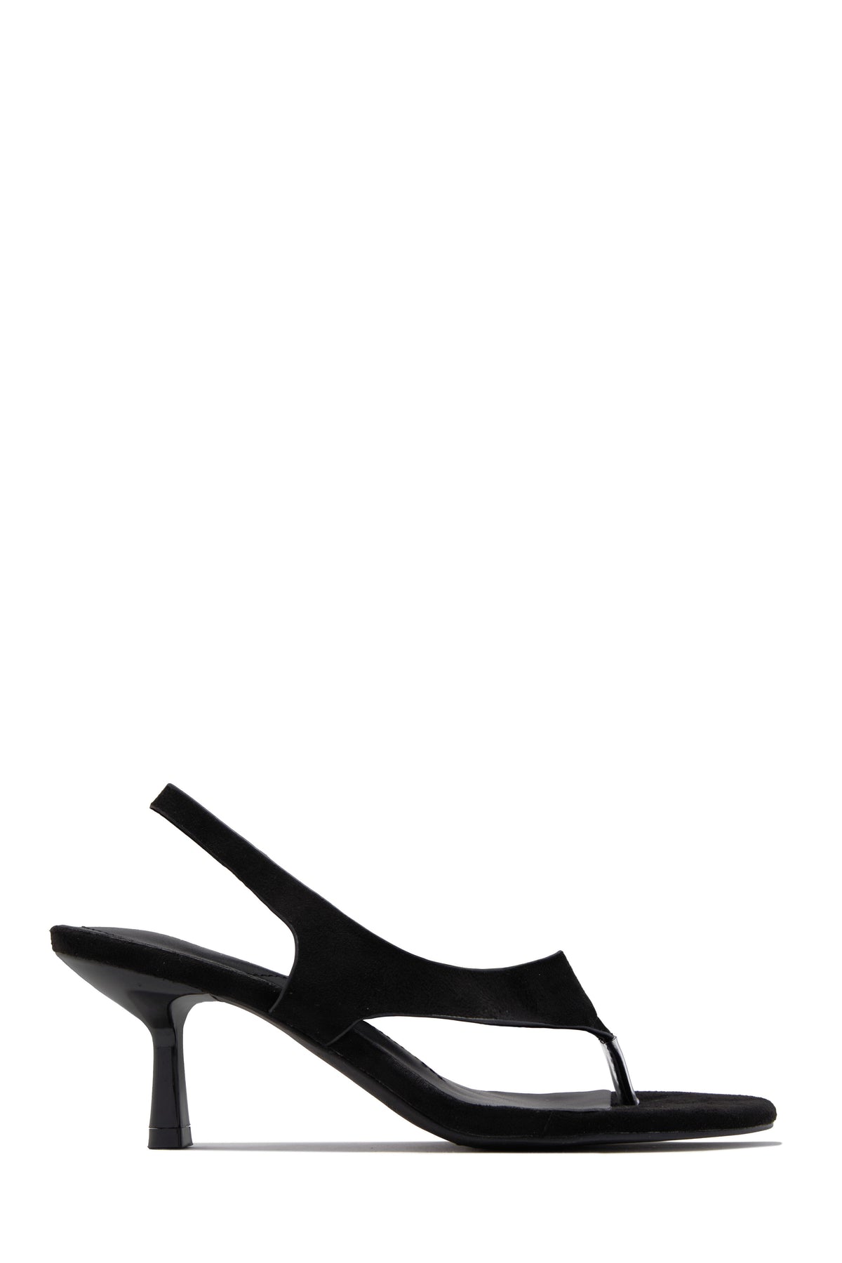 Eymi Thong Strap Slingback Mid Heels - Black Suede