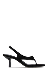 Eymi Thong Strap Slingback Mid Heels - Black Suede
